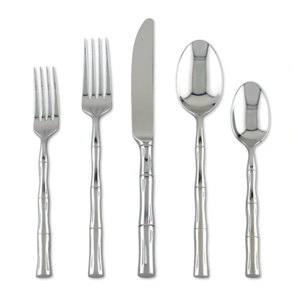 5 Bamboo Stainless‎ Soup Spoons Made in Japan Vintage Replacement Flatware
